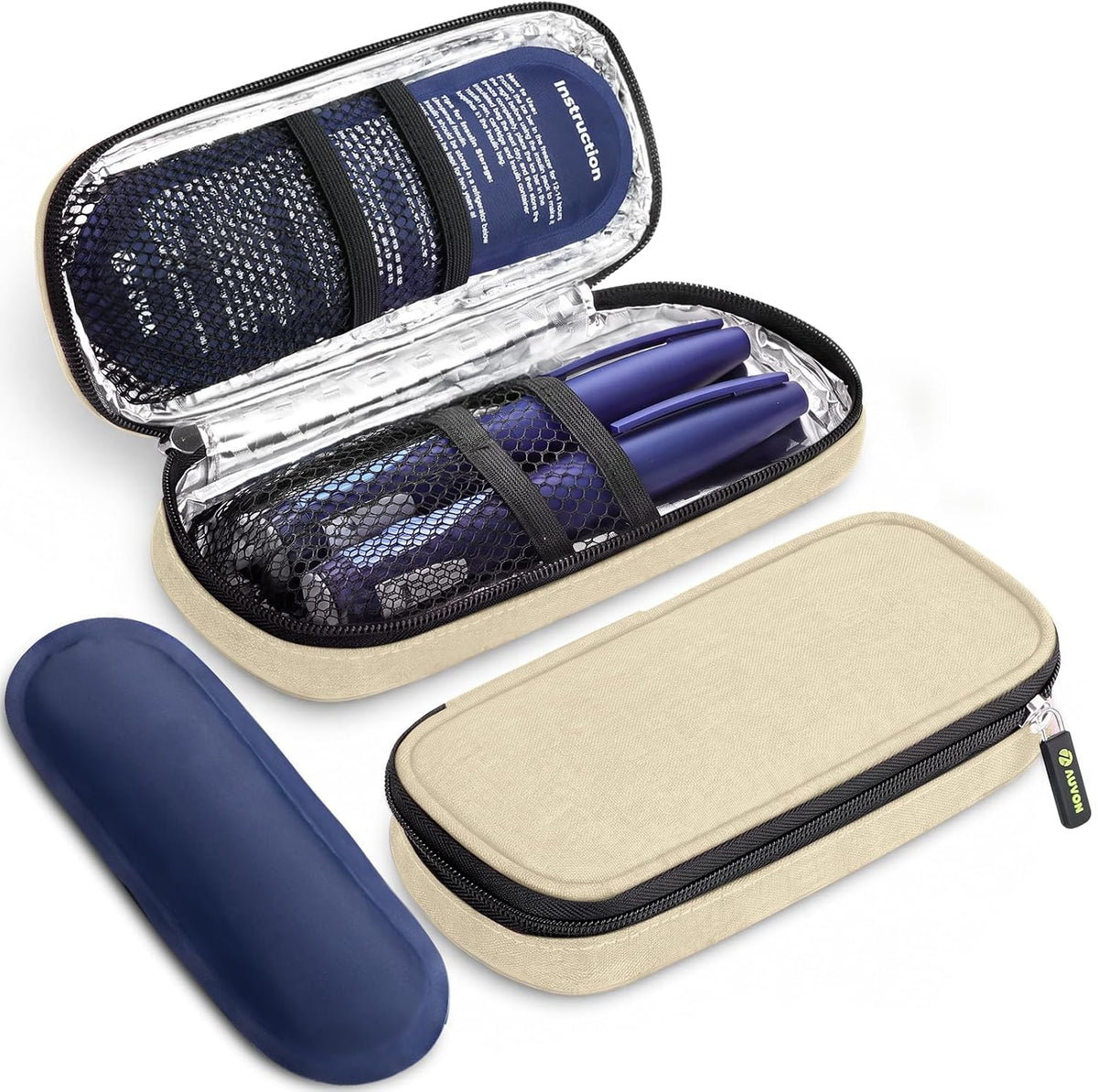AUVON Étui de Voyage Réfrigérant pour Stylo à Insuline, avec 2 Packs de Glace de 90 g Approuvés par la TSA, Sac Isotherme en Cuir pour Médicaments Diabétiques, Étui Compact pour Stylos à Insuline et Autres Fournitures