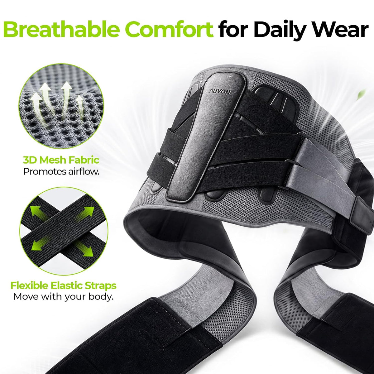 AUVON Back Brace with Removable Heating Pad for Lower Back Pain Relief 5-Stay Lumbar Support Belt for Men & Women, Adjustable Back Support Brace for Sciatica, Herniated Disc, Work & Heavy Lifting