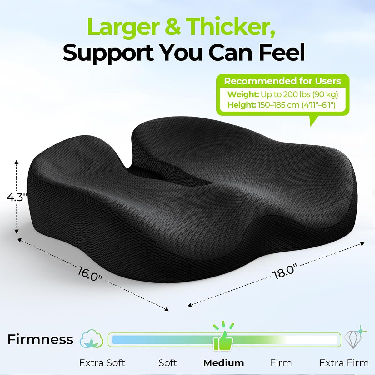 AUVON Ergonomic Donut Pillow Seat Cushion for Hemorrhoid & Tailbone Pain Relief, Thick Memory Foam Chair Cushion with Firm Support for Coccyx, Sciatica, Pressure Sores, Pregnancy, Postpartum Recovery