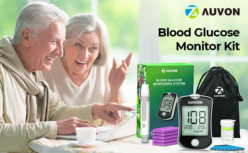 AUVON Kit de monitor de glucosa en sangre, kit de prueba de  azúcar en sangre de alta precisión con 50 tiras de glucómetro, 50 lancetas  de 1.06 oz, 1 dispositivo de
