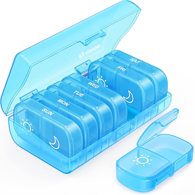 AUVON Weekly Pill Organizer 2 Times a Day, One-Side Large Opening, Easy‑Use AM PM Pill Case, XL Pill Box 7 Day, Travel Medication Organizer for Medication, Vitamins, Fish Oils, Supplements