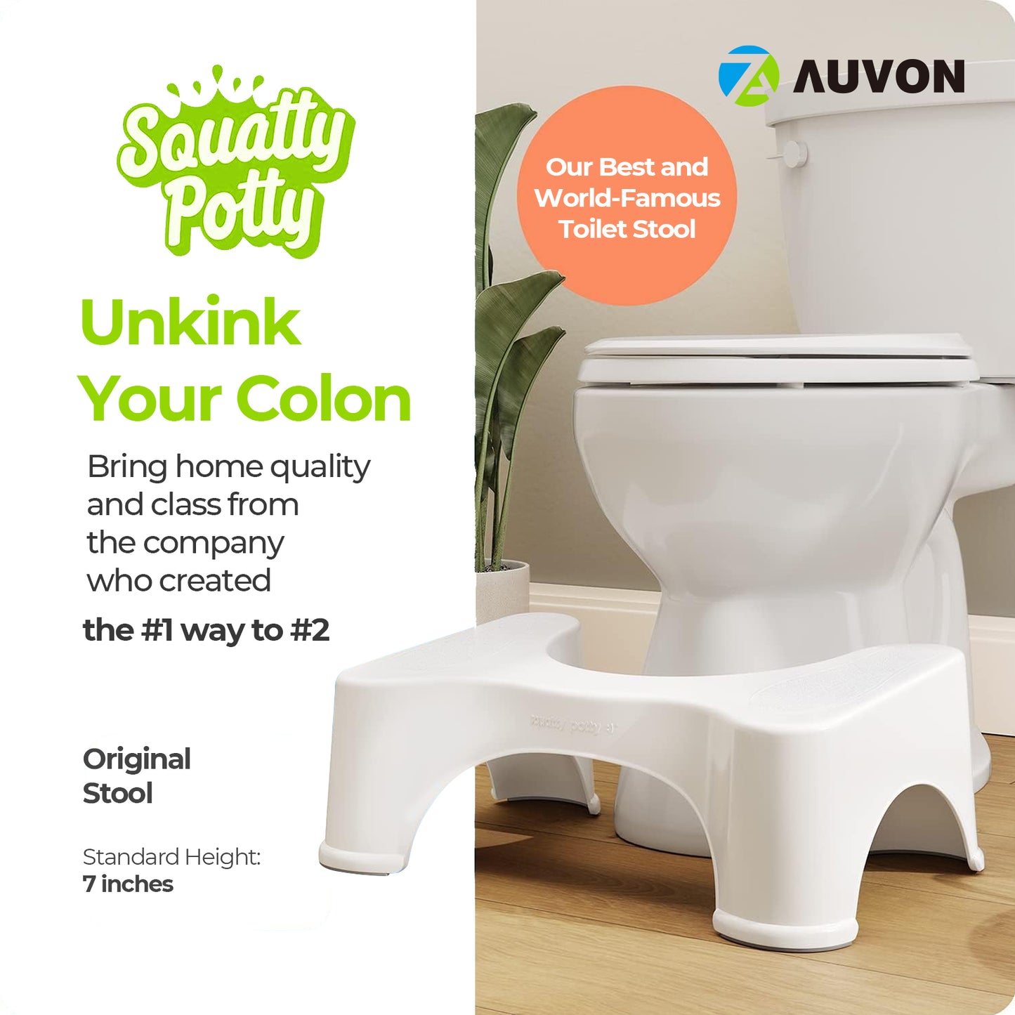AUVON Toilet Footstool to Place One's Feet on While Sitting on a Toilet, 7 Inch height, White
