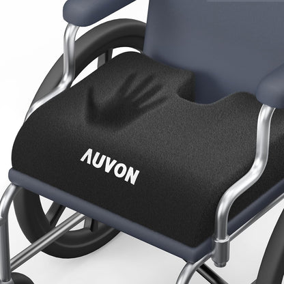 AUVON Wheelchair Seat Cushions for Sciatica, Back, Coccyx, Pressure Sore and Ulcer Pain Relief, Memory Foam Pressure Relief Cushion with Removable Strap, Breathable & Waterproof Fabric