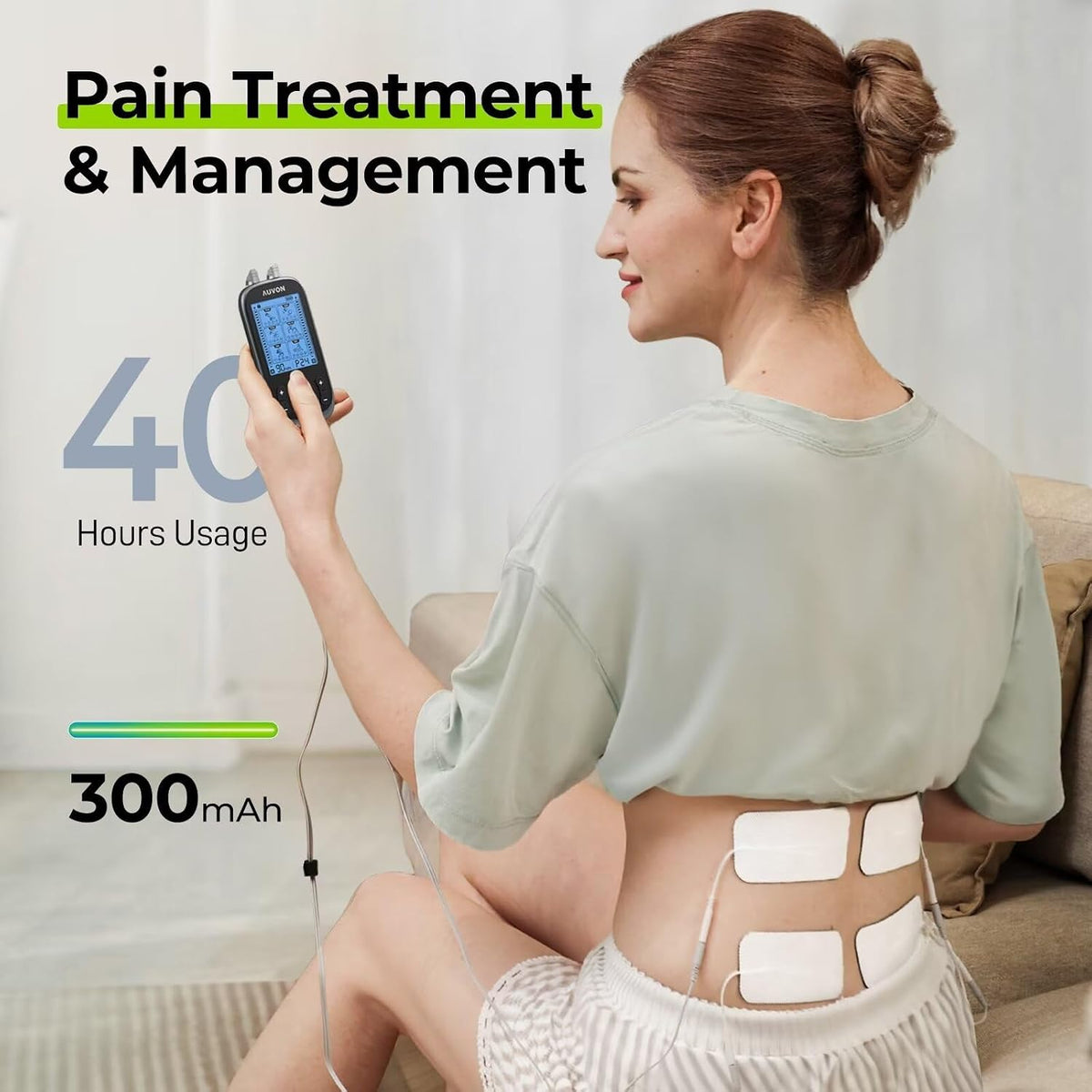 AUVON 3-in-1 TENS Unit Muscle Stimulator, 40 Levels for Gradual Pain Relief EMS Massage Machine, Drug-Free for Shoulder, Sciatica, Back Pain Relief, 24 Modes Electronic Pulse Massager, 12 TENS Pads