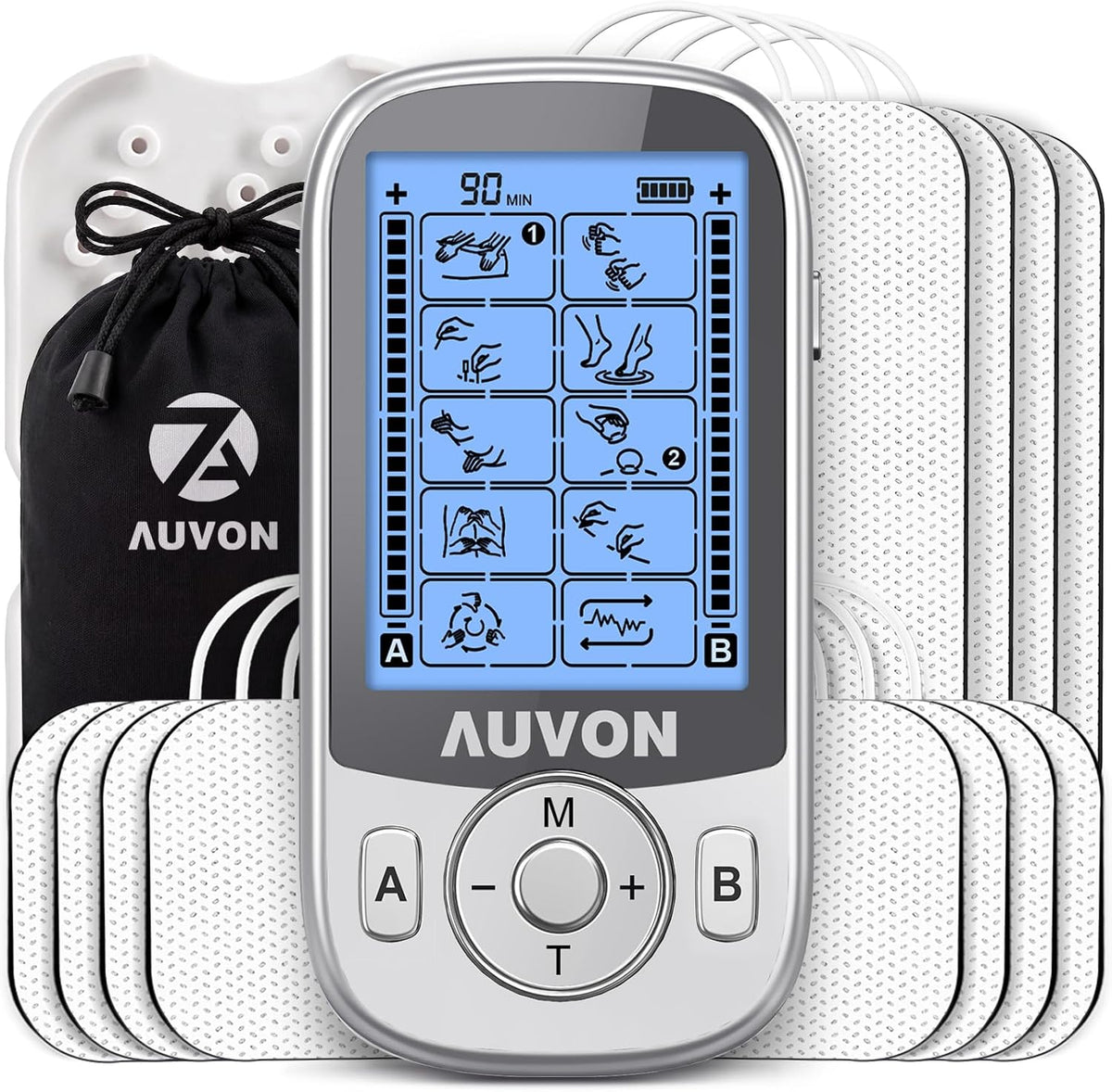 AUVON 24 Modes Dual Channel TENS Unit Muscle Stimulator for Pain Relief TENS Machine with 40 Intensities for Drug-Free Gradual Neck, Back, Sciatica Relief, Electronic Pulse Massager, 12 TENS Pads