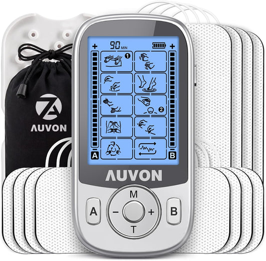 AUVON 24 Modes Dual Channel TENS Unit Muscle Stimulator for Pain Relief TENS Machine with 40 Intensities for Drug-Free Gradual Neck, Back, Sciatica Relief, Electronic Pulse Massager, 12 TENS Pads
