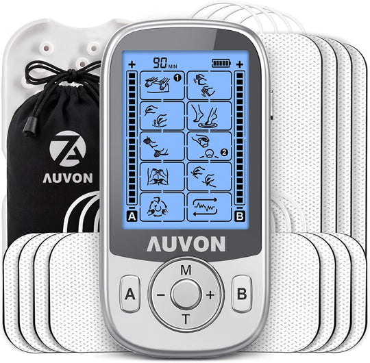 AUVON 24 Modes Dual Channel TENS Unit Muscle Stimulator for Pain Relief TENS Machine with 40 Intensities for Drug-Free Gradual Neck, Back, Sciatica Relief, Electronic Pulse Massager, 12 TENS Pads