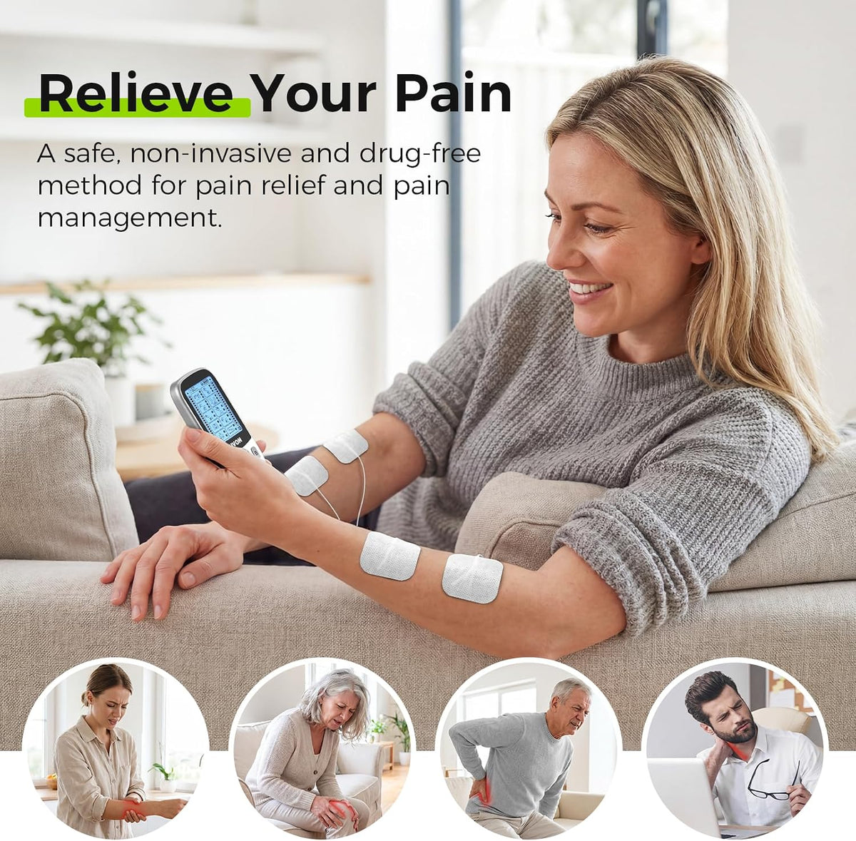 AUVON 24 Modes Dual Channel TENS Unit Muscle Stimulator for Pain Relief TENS Machine with 40 Intensities for Drug-Free Gradual Neck, Back, Sciatica Relief, Electronic Pulse Massager, 12 TENS Pads
