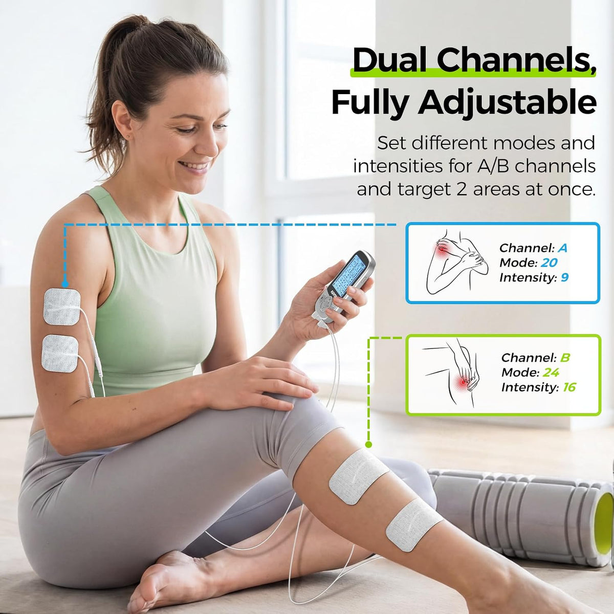 AUVON 24 Modes Dual Channel TENS Unit Muscle Stimulator for Pain Relief TENS Machine with 40 Intensities for Drug-Free Gradual Neck, Back, Sciatica Relief, Electronic Pulse Massager, 12 TENS Pads