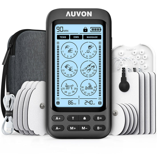 AUVON 3-in-1 36 Modes TENS Unit Muscle Stimulator for Pain Relief, Rechargeable EMS Machine with 40h Battery Life, TENS Machine with 12 Snap Electrode Pads and 1 Professional EVA TENS Travel Case - AUVON