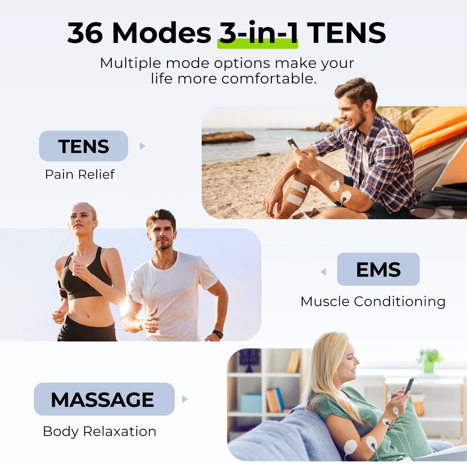 TENS Unit Muscle Stimulator Machine - Pain Relief Therapy - Dual Channel 30  Modes 15 Intensities,EMS Electric Pulse Massager with 4Pcs Electrode
