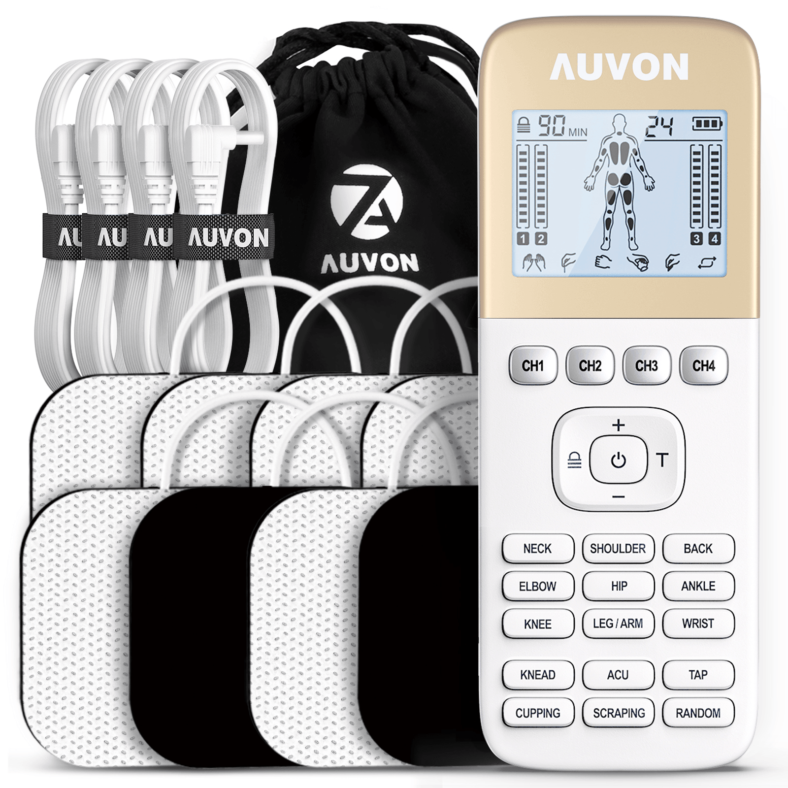 AUVON 4 Outputs H1 TENS Unit 24 Modes Muscle Stimulator for Pain