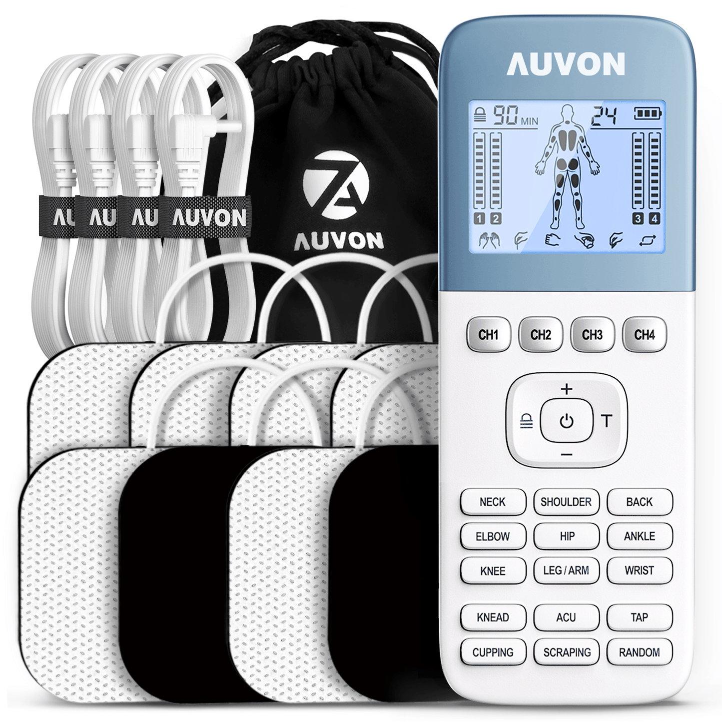 Digital 4-Channel EMS/TENS Unit portable/battery or AC Adapter Complete