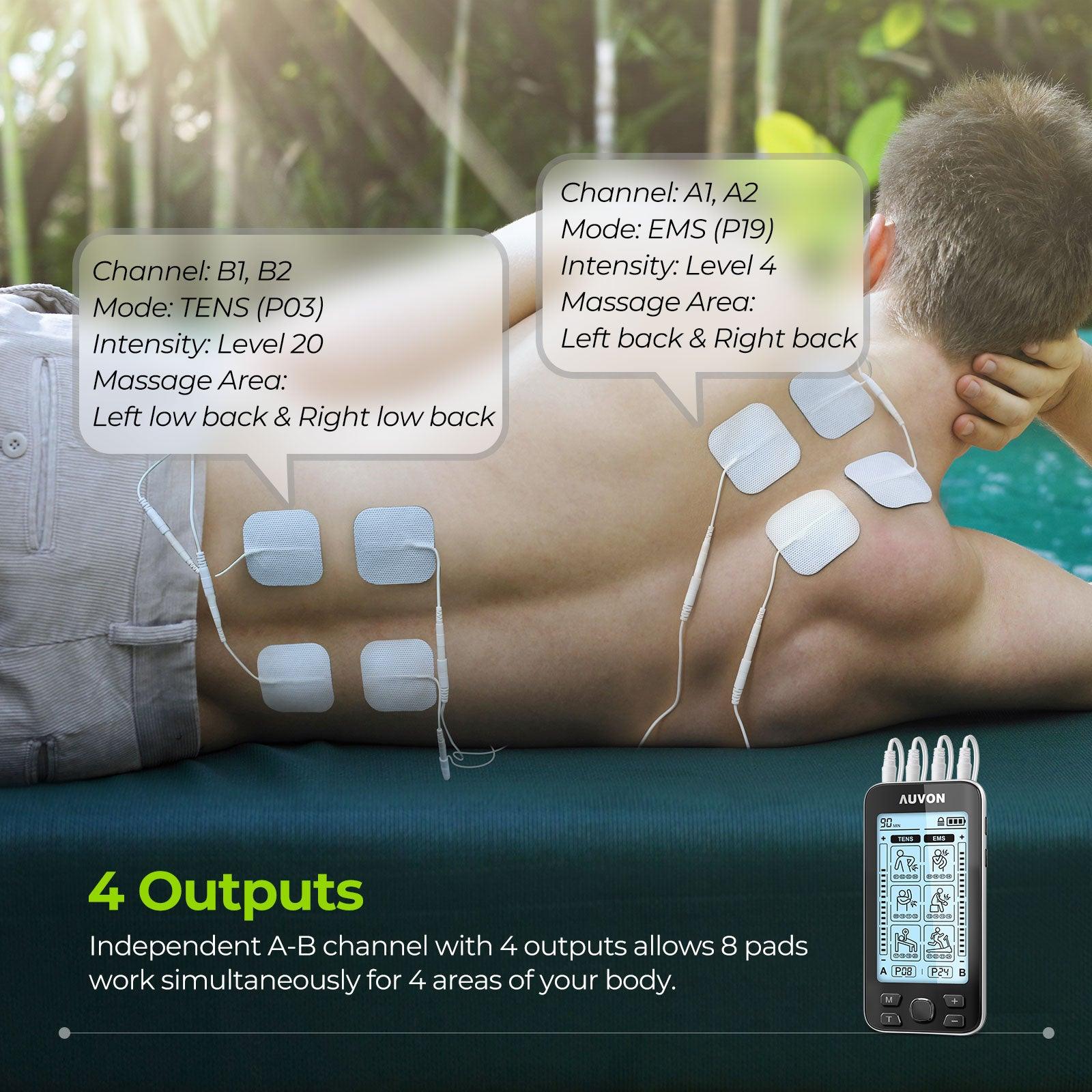 AUVON 4 Outputs TENS Unit EMS Muscle Stimulator Machine for Pain