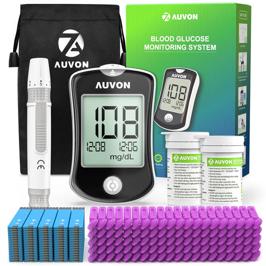 AUVON Blood Glucose Monitor Kit for Accurate Test, Diabetes Testing Kit with 100 Glucometer Strips, 100 30G Lancets and Lancing Devices, I-QARE DS-W Portable Blood Sugar Test Kit, No Coding Required - AUVON