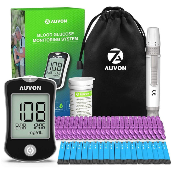 AUVON Blood Glucose Monitor Kit, High Accuracy Blood Sugar Test Kit with 50 Glucometer Strips, 50 30G Lancets, 1 Lancing Devices, I-QARE DS-W Diabetes Testing Kit, No Coding Required, Travel Size - AUVON