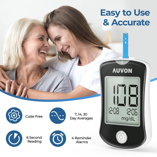 AUVON Diabetes Testing Kit with 150 Glucometer Strips and 50 30G Lancets, Blood Glucose Monitor Kit Includes a Log Book, I-QARE DS-W Blood Glucose Monitoring System (Code Free) - AUVON