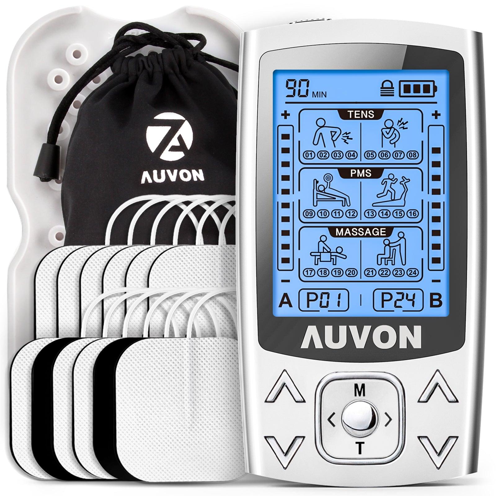 AUVON Dual Channel TENS EMS Unit 24 Modes Muscle Stimulator for Pain Relief & Muscle Strength for Tired and Sore Muscles - AUVON