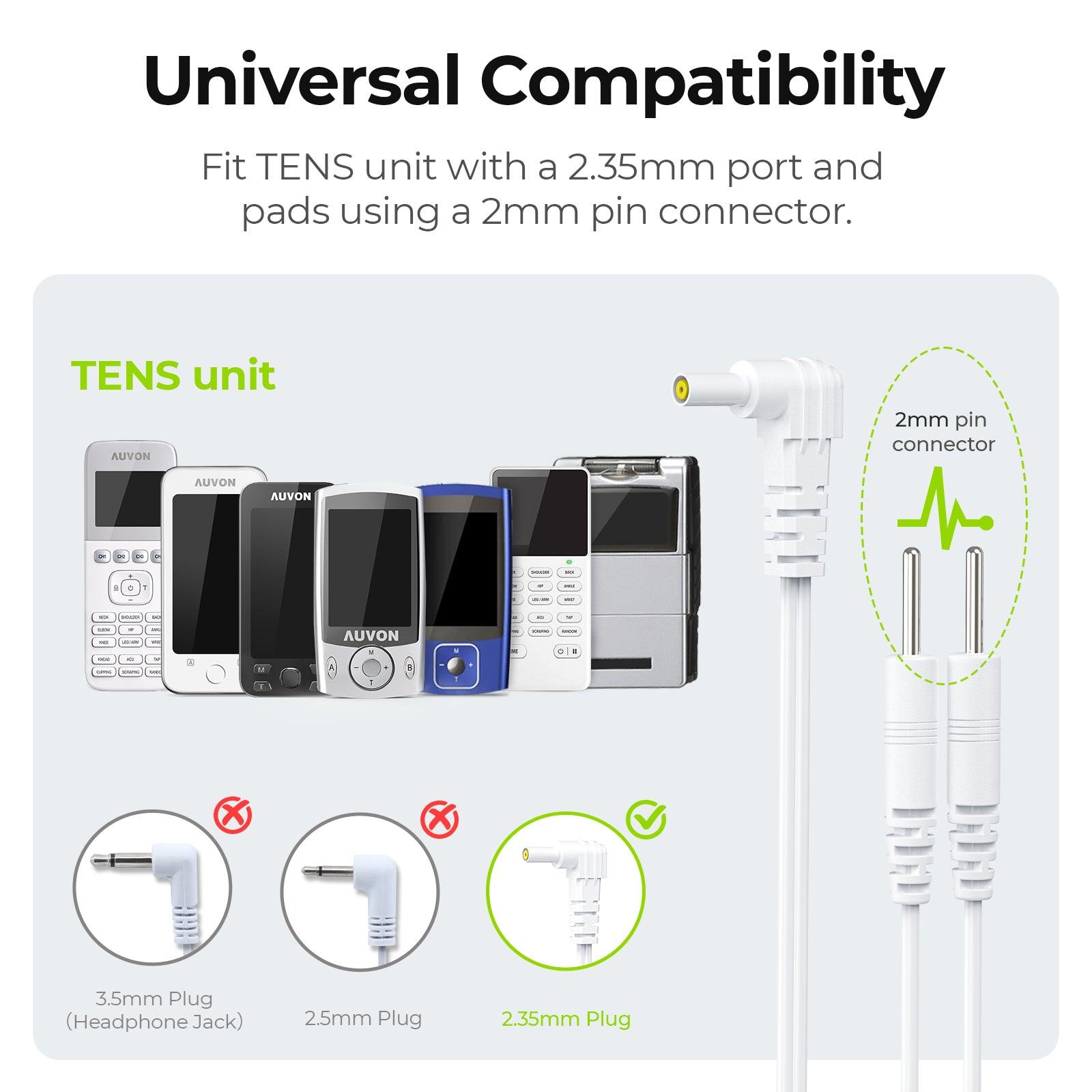 AUVON Durable Lead Wires for TENS EMS Units (2 Pairs), Standard Leads with 40,000+ Bend Lifespan (10X Durability), Compatible with Most TENS Units, EMS, and Other Electrotherapy Stimulation Devices - AUVON