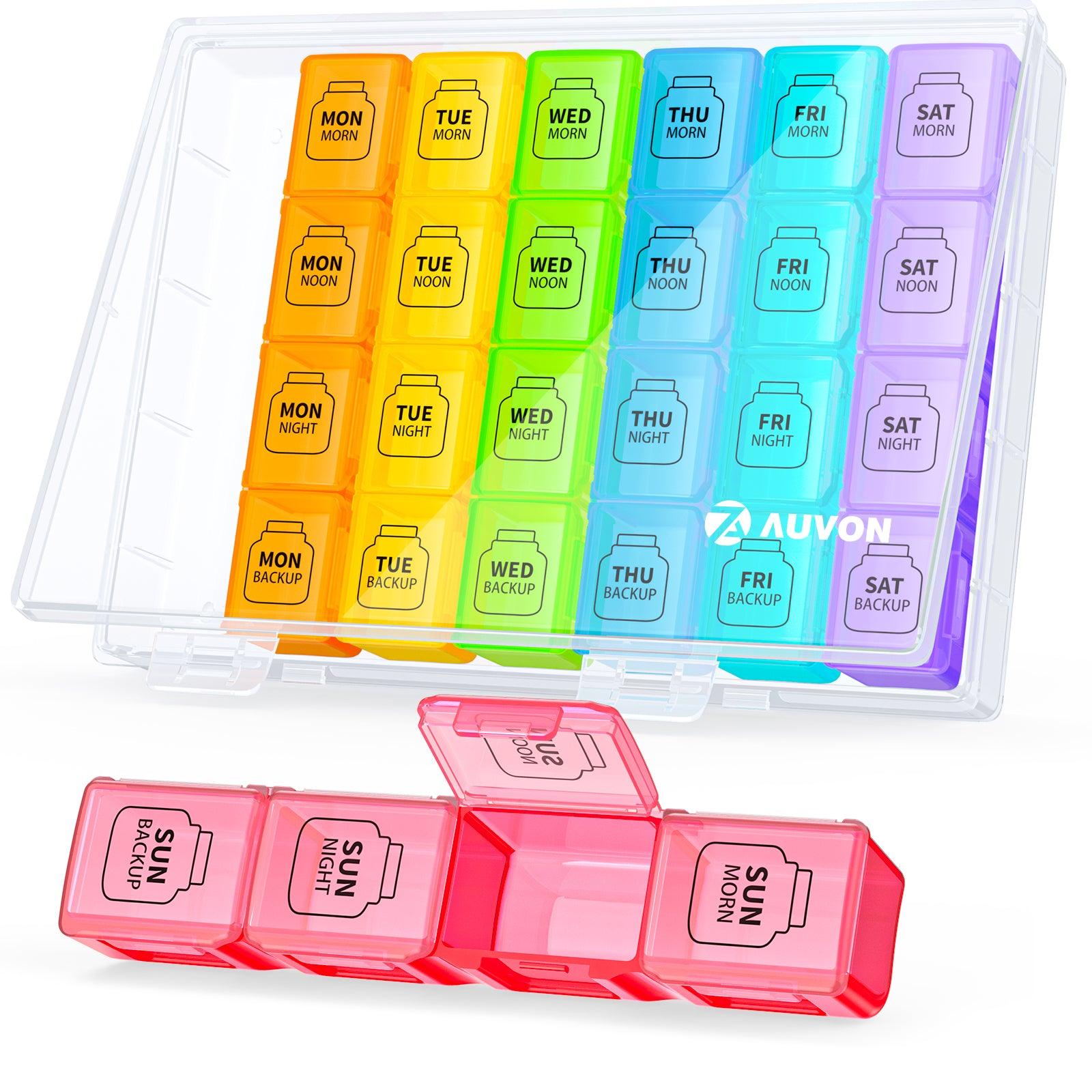 AUVON Extra Large Weekly Pill Organizer 4 Times a Day, 7 Day Pill Box, Daily Pill Case with 28 Compartments, Large Enough to Hold the Large Fish Oils, Vitamins, Supplements and Medication - AUVON