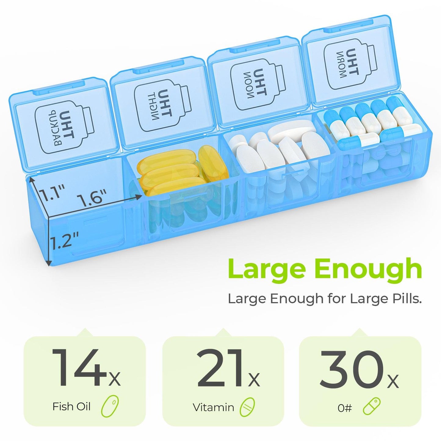 AUVON Extra Large Weekly Pill Organizer 4 Times a Day, 7 Day Pill Box, Daily Pill Case with 28 Compartments, Large Enough to Hold the Large Fish Oils, Vitamins, Supplements and Medication - AUVON