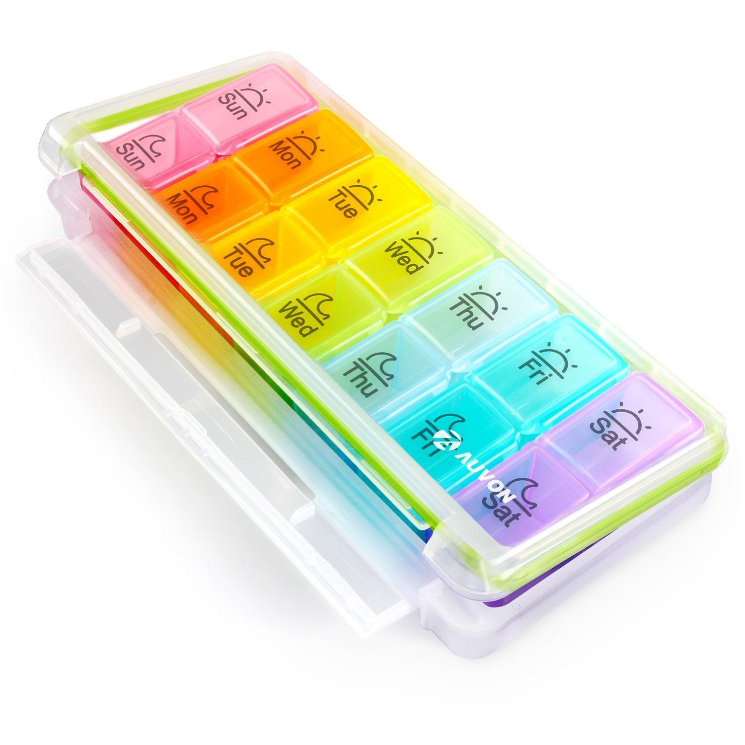 AUVON Moisture-Proof Weekly Pill Organizer (Twice a Day), 7 Day Pill ...