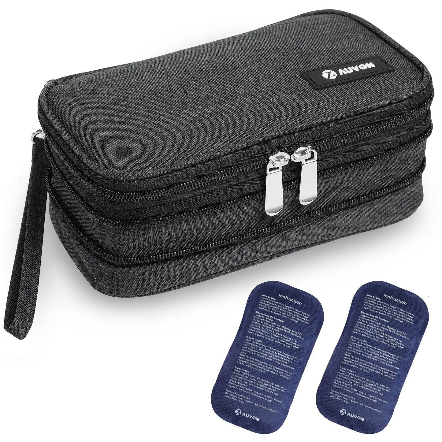 AUVON Insulin Cooler Travel Case, Expandable Insulated Diabetic Bag with 2 * 180g Ice Packs for Double Cooling Time, Portable Medication Cooler Bag for Insulin Pens and Blood Glucose Monitor Supplies - AUVON