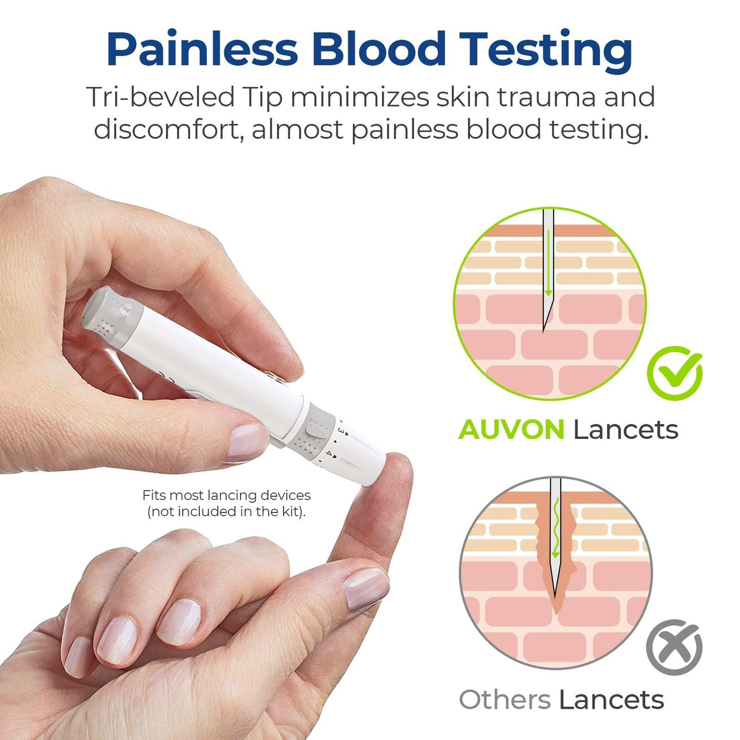 AUVON Lancets for Diabetes Blood Glucose Testing, Multicolored 30G 300 Count Diabetic Lancets for Less Pain, Universal Sterile Needles Fit Most Lancing Devices, Disposable Blood Sugar Lancets - AUVON