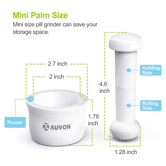 AUVON Mini Pill Crusher (Easy to Clean, Easy to Use), 2nd Gen Porcelain Mortar & Pestle Pill Grinder Explicitly Designed for Crushing Pills, Medicine, and Medications (Patent Registered) - AUVON