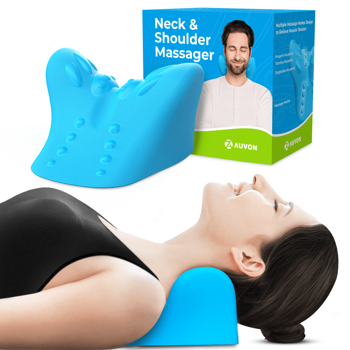 AUVON Neck Stretcher and Relaxer for Neck Pain Relief, Cervical Traction Device Pillow Joint-Developed with Physiotherapists & Orthopedists with TCM Acupoints for TMJ Pain and Cervical Spine Alignment - AUVON