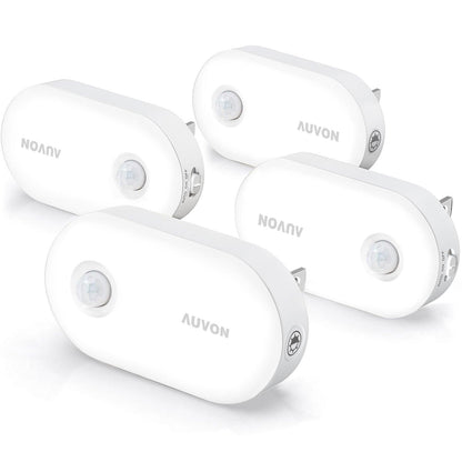 AUVON Night Light Plug in, Bright Motion Sensor Night Light (120 Lumens), Dimmable Smart LED Night Lights Plug Into Wall, 1-120lm Brightness Nightlight for Bathroom, Hallway, Garage, Toilet (4 Pack) - AUVON