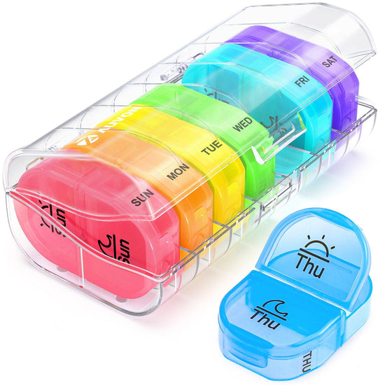 AUVON Pill Box 2 Times a Day, Weekly Pill Organizer AM PM with 7 Daily Pocket Case to Hold Vitamin, Medicine, Medication, and Supplement - AUVON