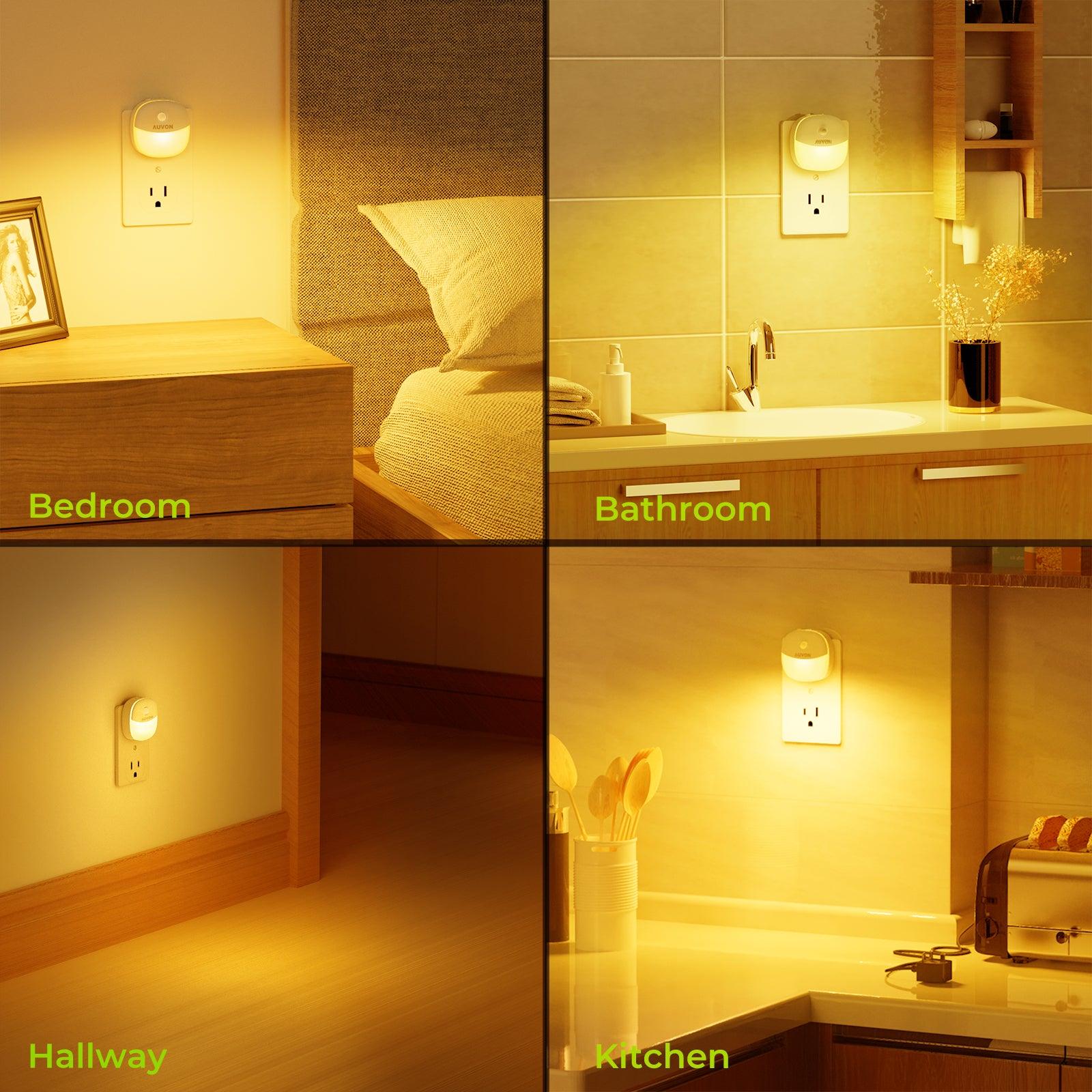 AUVON Plug-in LED Motion Sensor Night Light, Warm White LED Nightlight with Dusk to Dawn Sensor, Motion Sensor, Adjustable Brightness for Bedroom, Bathroom, Kitchen, Hallway, Stairs (2 Pack) - AUVON
