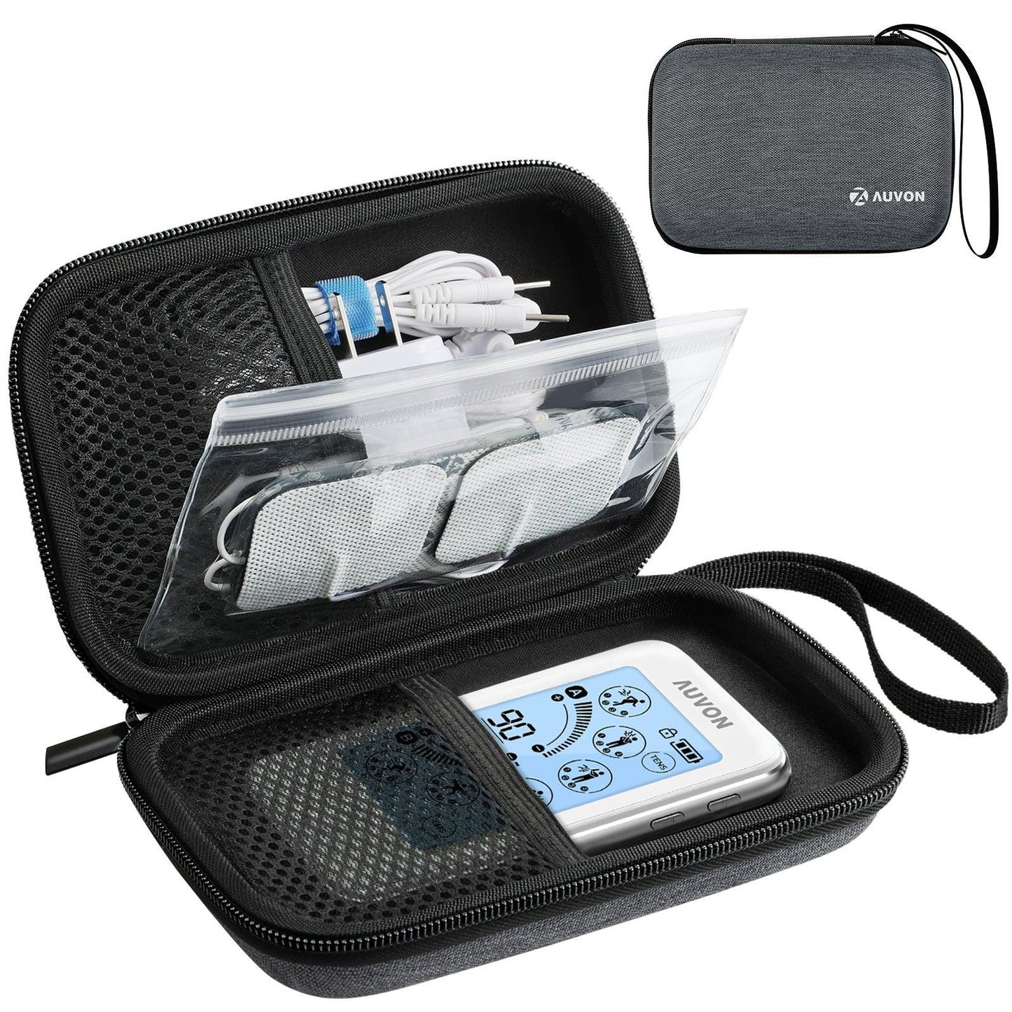AUVON Professional Hard EVA Travel Case with a Sealed Bag for TENS Unit and Electrode Pads, Shockproof & Waterproof Carrying Case for Accessories (Case Only) - AUVON