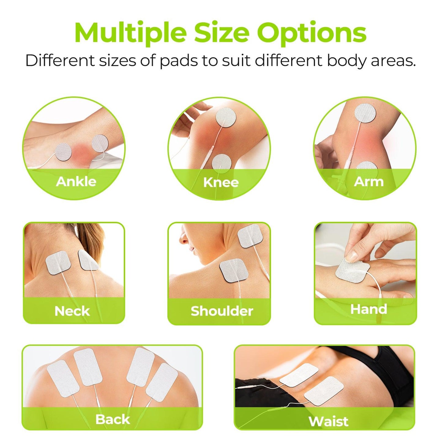 AUVON TENS Unit Replacement Pads Combination Set, 20 Packs Multiple Sizes Electrodes for TENS Unit, Reusable and Latex Free Pigtail TENS Pads for Multiple Pain Relief (2mm Connector) - AUVON