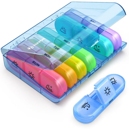 AUVON Weekly Pill Organizer 3-Times-A-Day, Portable 7 Day Pill Box Case with Large Separate Compartments to Hold Medication, Vitamins, Fish Oil and Supplements - AUVON