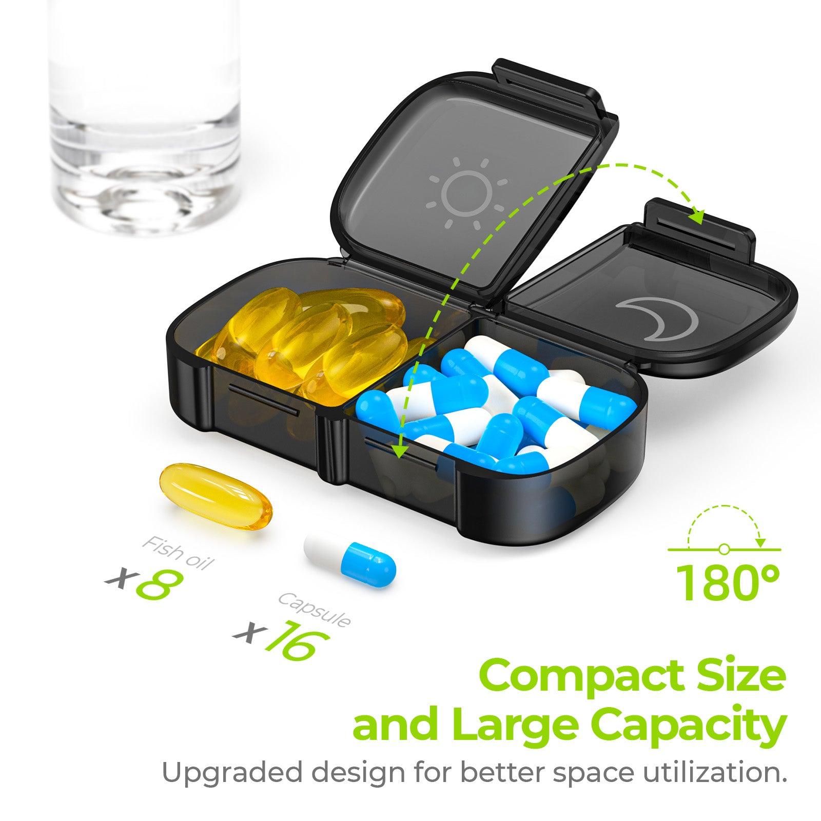 4 Pack Pill Case Portable Small Weekly Travel Pill Organizer Portable Pocket Pill Box Dispenser for Purse Vitamin Fish Oil Compartments Container