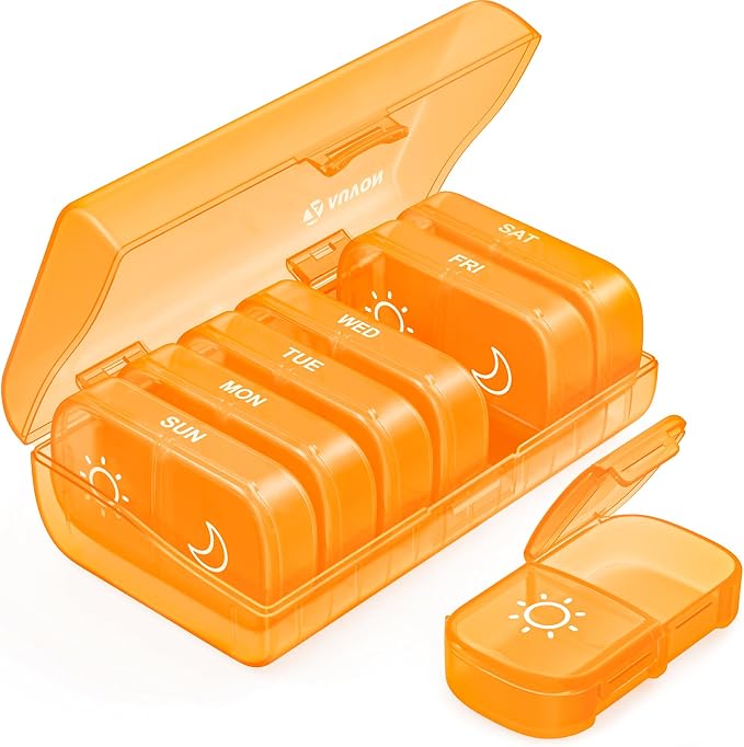 AUVON Weekly Pill Organizer 2 Times a Day, One-Side Large Opening, Easy‑Use AM PM Pill Case, XL Pill Box 7 Day, Travel Medication Organizer for Medication, Vitamins, Fish Oils, Supplements