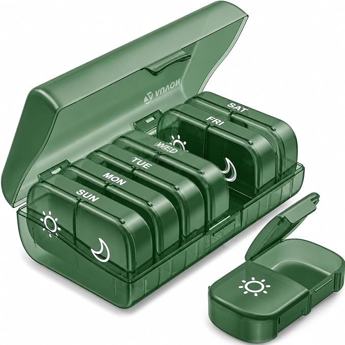 AUVON Weekly Pill Organizer 2 Times a Day, One-Side Large Opening, Easy‑Use AM PM Pill Case, XL Pill Box 7 Day, Travel Medication Organizer for Medication, Vitamins, Fish Oils, Supplements