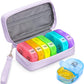 AUVON Weekly Pill Organiser with PU Leather Bag for Women, Dual Protection Large Pill Box 7 Day 2 Times a Day, Portable Tablet Organiser for Fish Oils, Vitamins, Supplements, Travel Pill Case