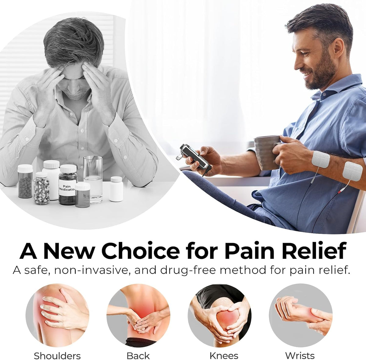 AUVON Rechargeable Digital TENS Unit Muscle Stimulator with 600 mAh Battery TENS Machine with 40 Levels for Gradual Shoulder, Back, Muscle Pain Relief, 8 Customizable Modes, 6 TENS Pads, A Carry Case