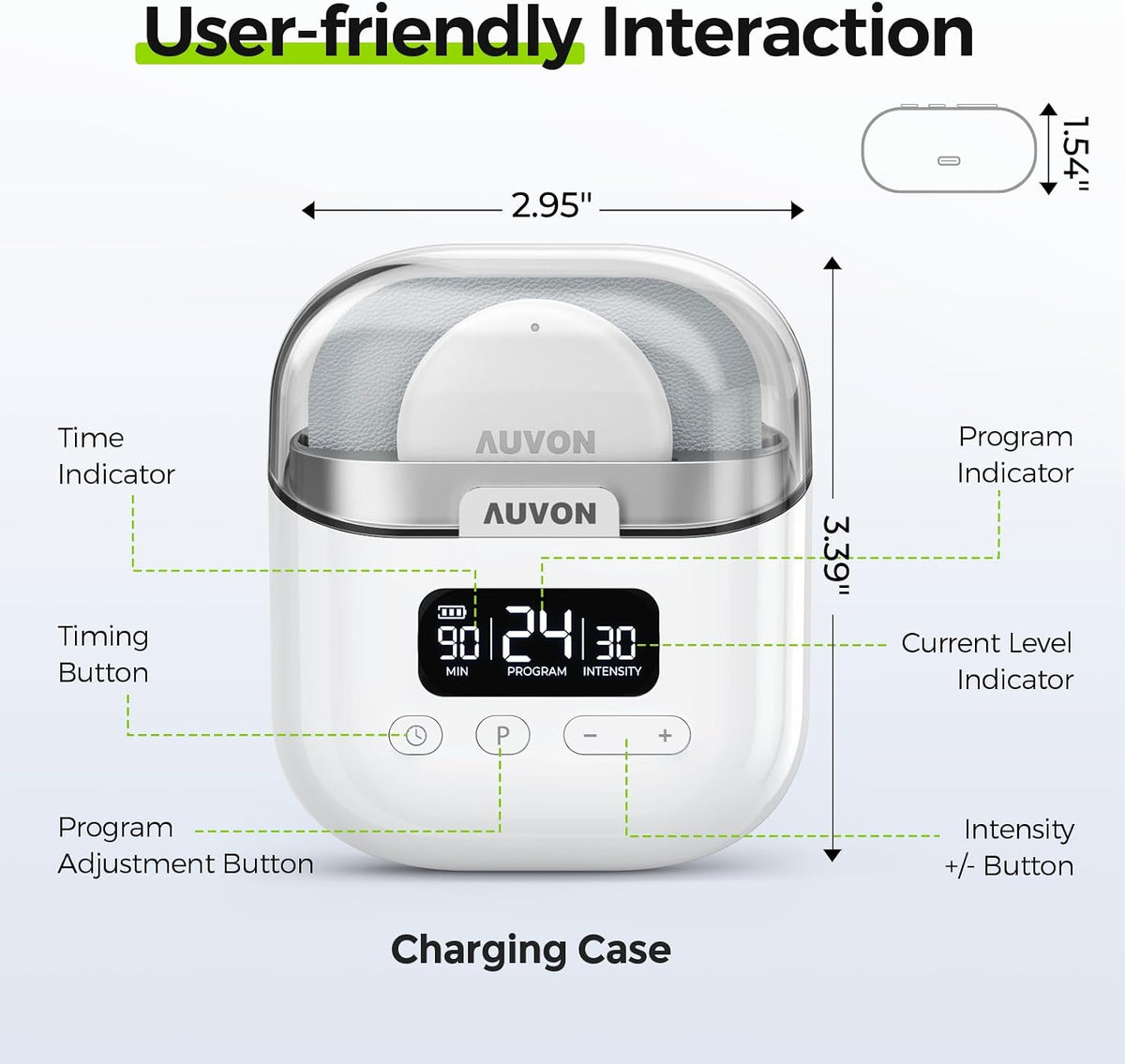 AUVON Stimulateur Musculaire TENS Sans Fil, 24 Modes, pour Soulagement de la Douleur, Appareil TENS Rechargeable Intelligent avec 6 Électrodes de Deux Tailles pour la Physiothérapie, Appareil TENS de Poche pour Douleurs aux Épaules et au Dos