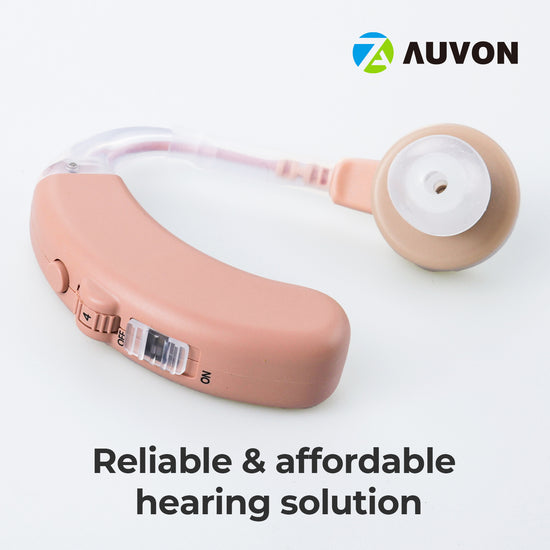 AUVON EasyCharge Rechargeable Hearing Aids (Pair) for Seniors, Behind-The-Ear BTE Ear Aid PSAP digital Personal sound amplification products devices with Noise Cancellation (Beige)